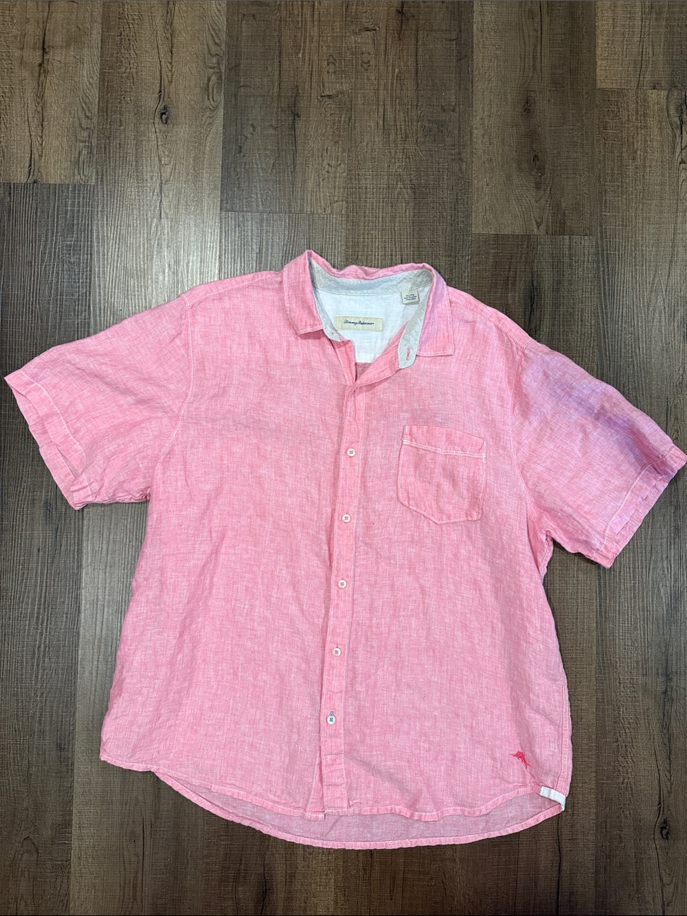 Tommy Bahama Pink Short Sleeve Linen Button-Down Shirt